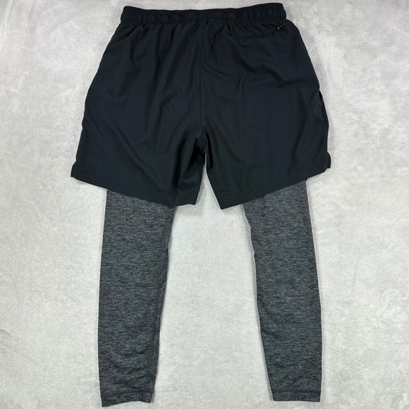 Alo Yoga 2-in-1 Athletic Shorts Men Large Black Grey Built-in Leggings Gym Run - Picture 4 of 9